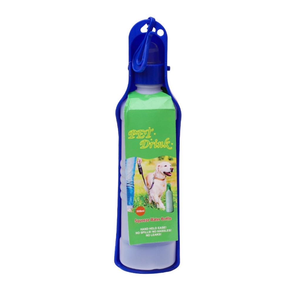 250ml/500ml animale domestico cane acqua bottiglia bottiglia di acqua portatile in plastica animali domestici viaggi tutto'aperto alimentatore per acqua potabile ciotola pieghevole: Blu / 500ml