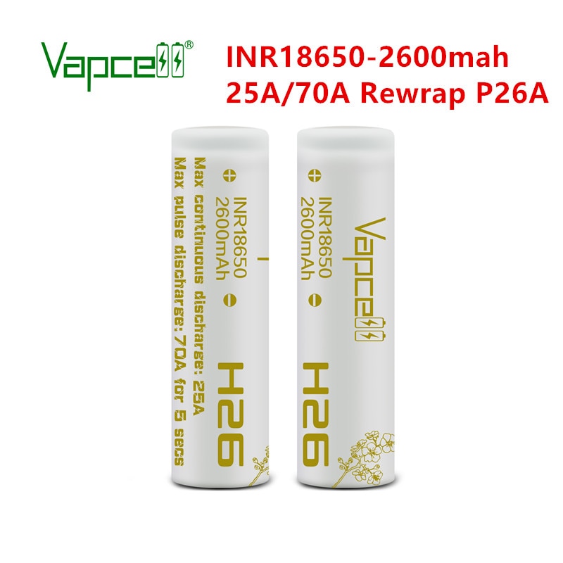 Vapcell 18650 2600mAh 25A H26 Rewrap molicel p26a beats VTC5A equal VTC6A/20S 3.7v li-ion rechargeable batteries