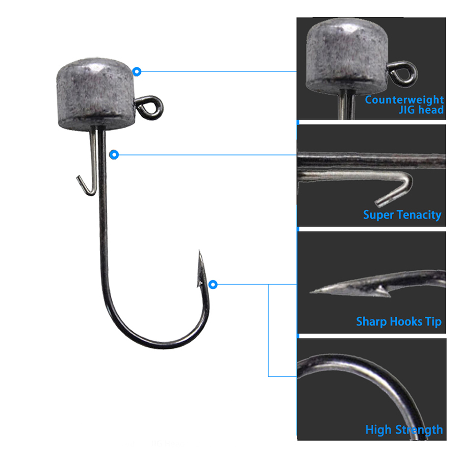 10pcs/lot Jig Head Fishing Hook Ned Rig Fishhook Soft Worm Lures Mushroom Jig Hooks Bass Trout Fishing Accessories