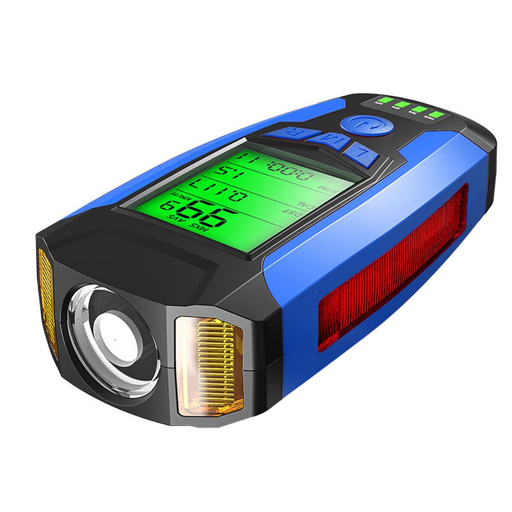 LED Bicycle Front Light Bicycle Speedometer Odometer Calorie Counter 5 Lighting Modes Wireless Code Watch With Speaker: Blue