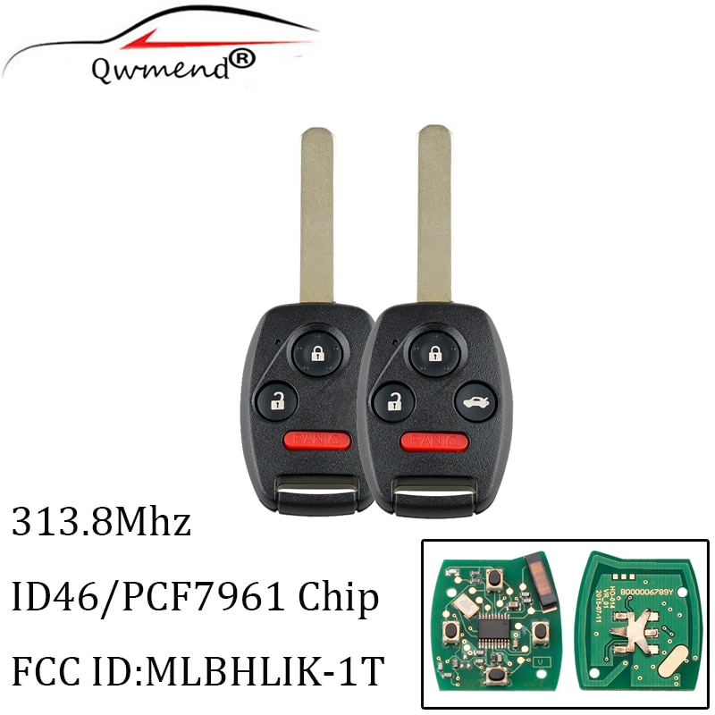 3/4 Knoppen 313.8Mhz Afstandsbediening Sleutelhanger Voor Honda Accord MLBHLIK-1T ID46/PCF7961 Chip Autosleutelzakje