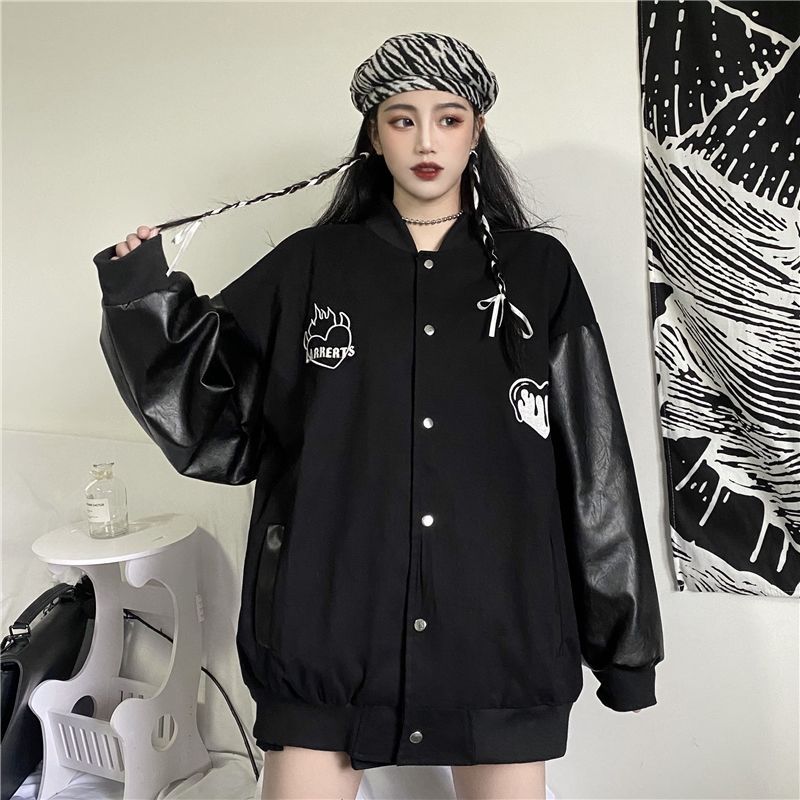 Chaqueta nueva de estilo coreano para hombre y mujer, uniforme de béisbol holgado de longitud media, Harajuku, estilo hiphop, punk, para Bordado de letras, primavera y otoño,