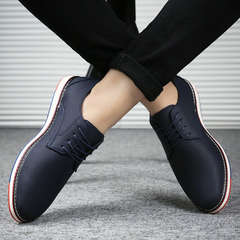 Homme mocassins baskets tout noir chaussures plates robe en cuir décontracté faible lacets Oxfords formel chaussures LK-99
