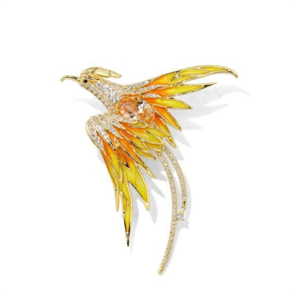 Luxury Crystal Phoenix Bird Brooch Women Men Pins Colorful Animal Brooches Clothing Accessories Party Coat Scarf Jewelry: Imitation Rhodium Plated