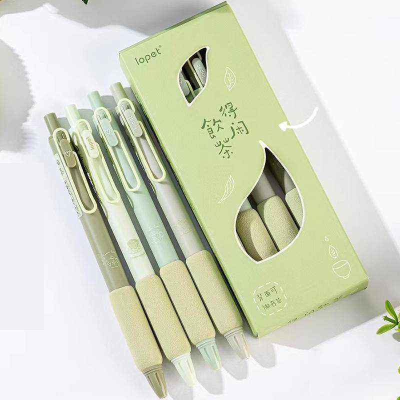 Lopet Cute gel pens sets 4pcs 0.5mm Black Ink Writing Pen Soft Grip Press Kawaii Stationery Quick Dry Homework School Gadgets