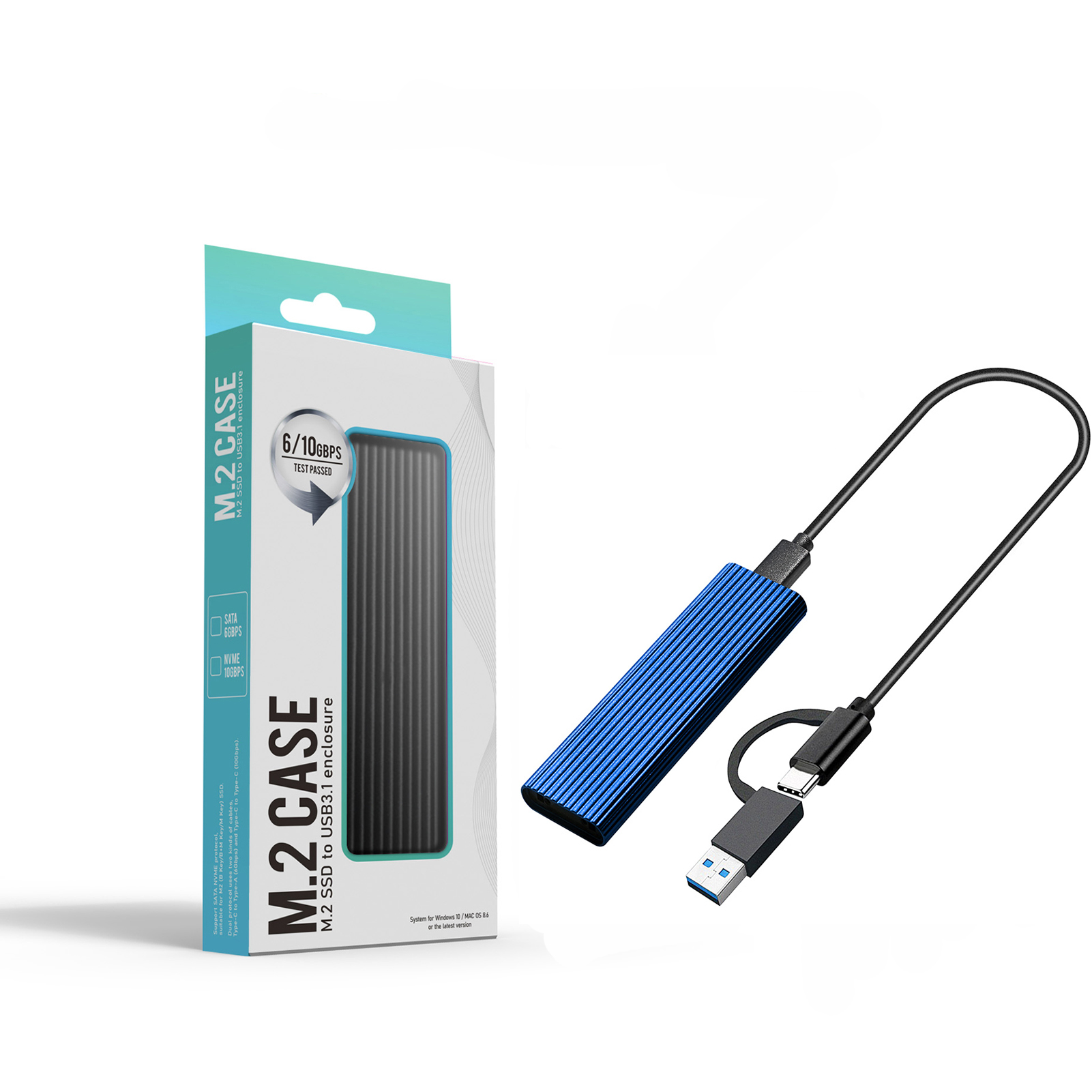 M.2 NVMe SATA SSD Enclosure Reader,10Gbps USB C 3.1 Gen2 NVMe External Enclosure Supports M key B&M Key 2230/2242/2260/2280 SSD