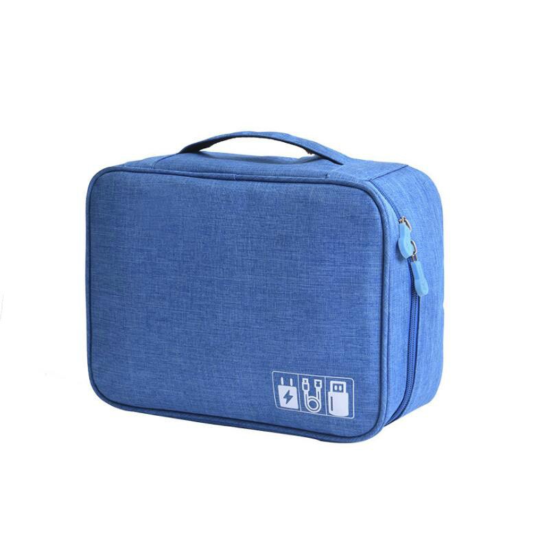 Bolsa de viagem portátil para aparelhos usb, bolsa para cosméticos e armazenamento de linha com carregador usb: Azul profundo