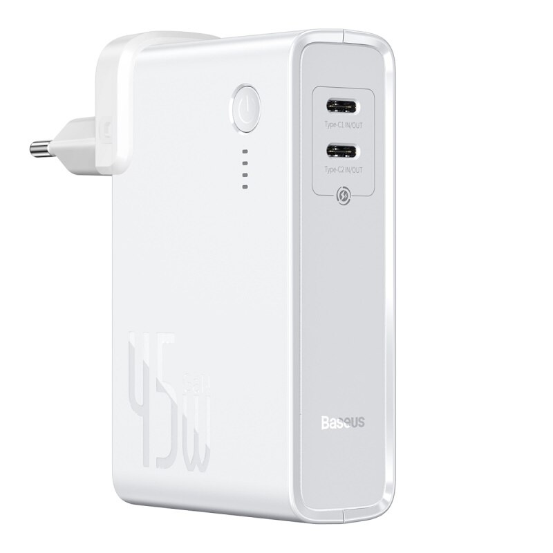 Baseus 45W Gan Charger Qc Snelle Usb Charger Voor Iphone Xiaomi 10000Mah Power Bank PD3.0 QC3.0 Scp Quick oplader Voor Notebook: Dual Type-C White