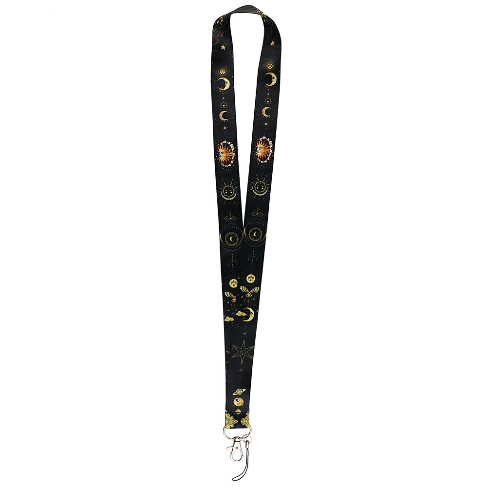 ER1759 Sun And Moon Black Neck Strap Lanyards ID Badge Card Holder Keychain Phone Gym Strap Webbing Necklace