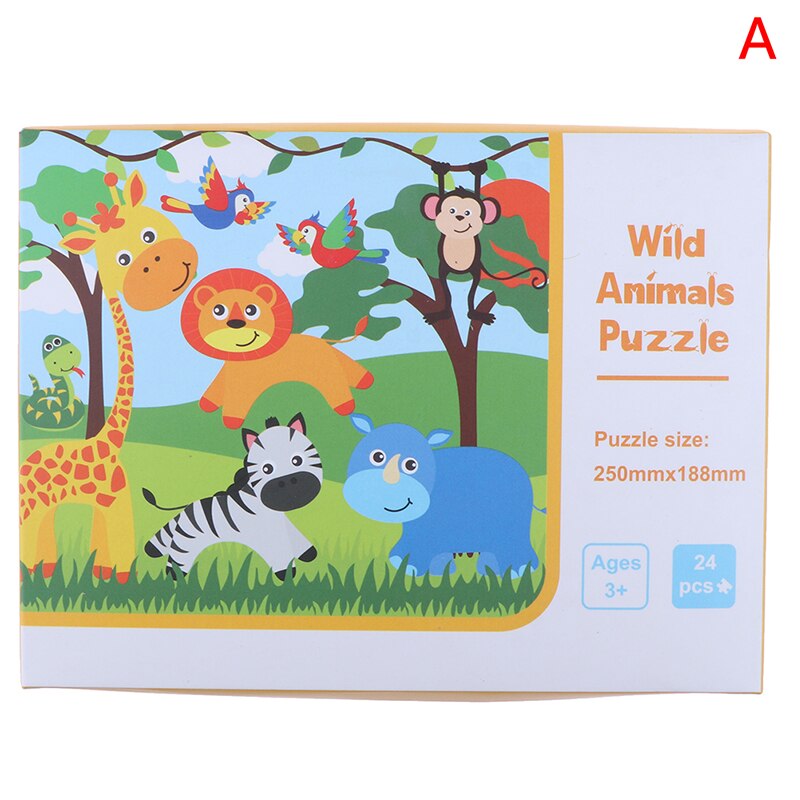 24 stykker papirpuslespil børnelegetøj tegneserie skovdyr zoo puslespil barn tidligt uddannelsesmæssigt læring babylegetøj: -en