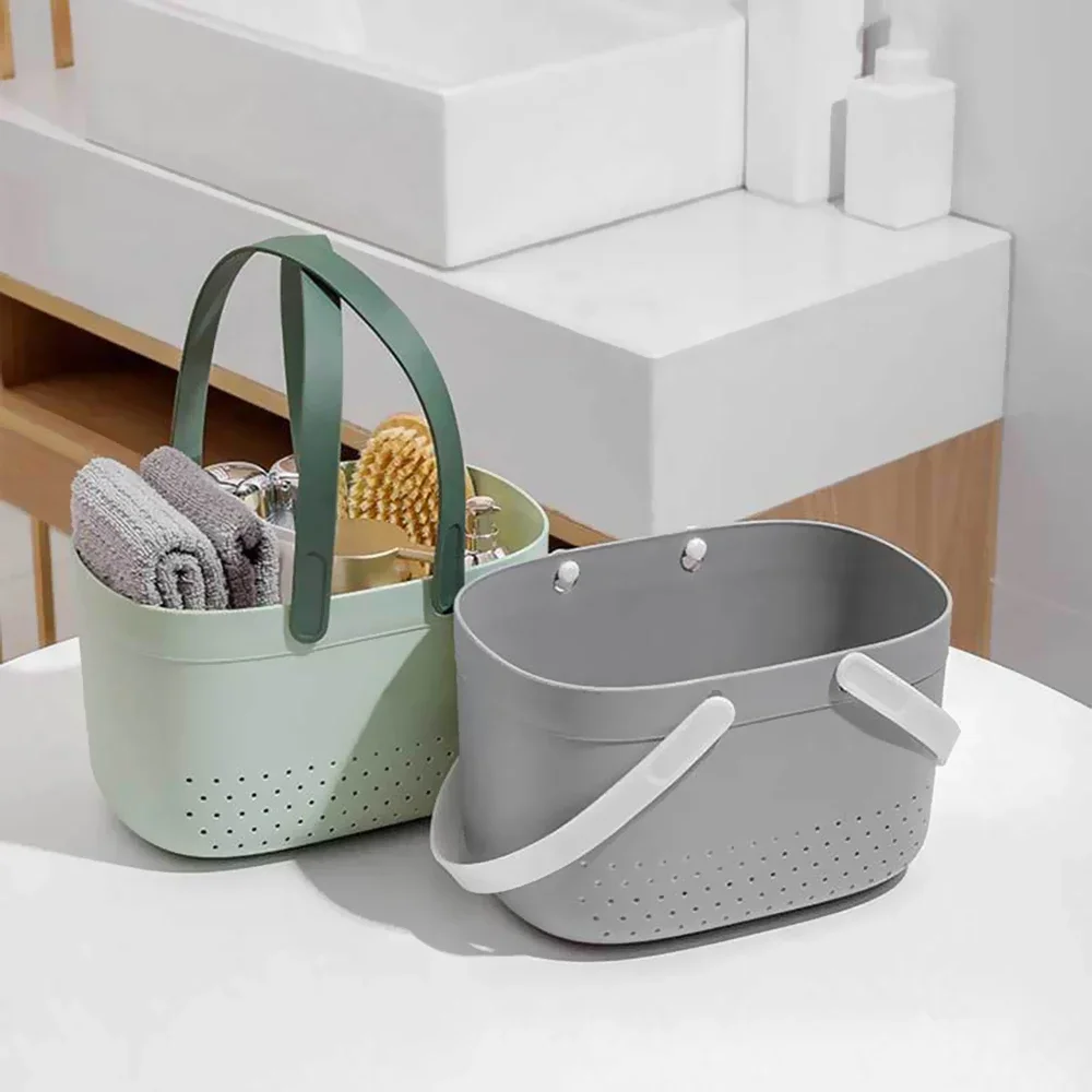 Cestini portaoggetti in plastica con manici, portaoggetti per doccia, portaoggetti, cestino per bagno, cucina, dormitorio, cestino per bagno