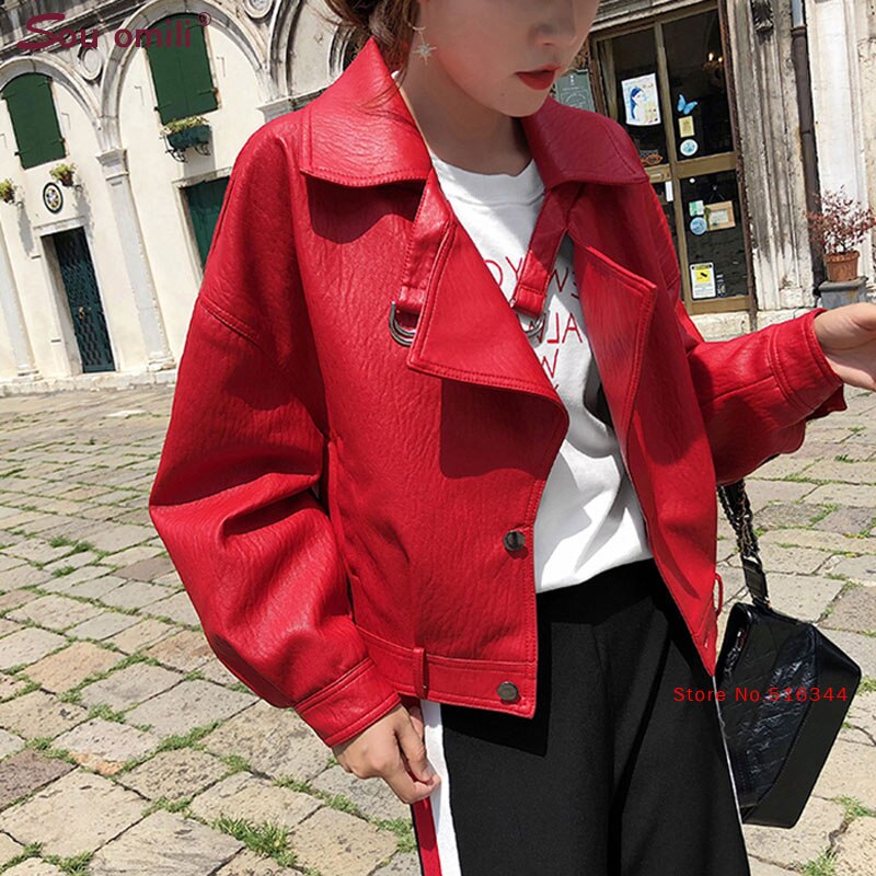Oversized imitatieleren jas met knopen op de rug, dames motorjas, zwarte biker jaquetas couro casaco chaqueta damesjas