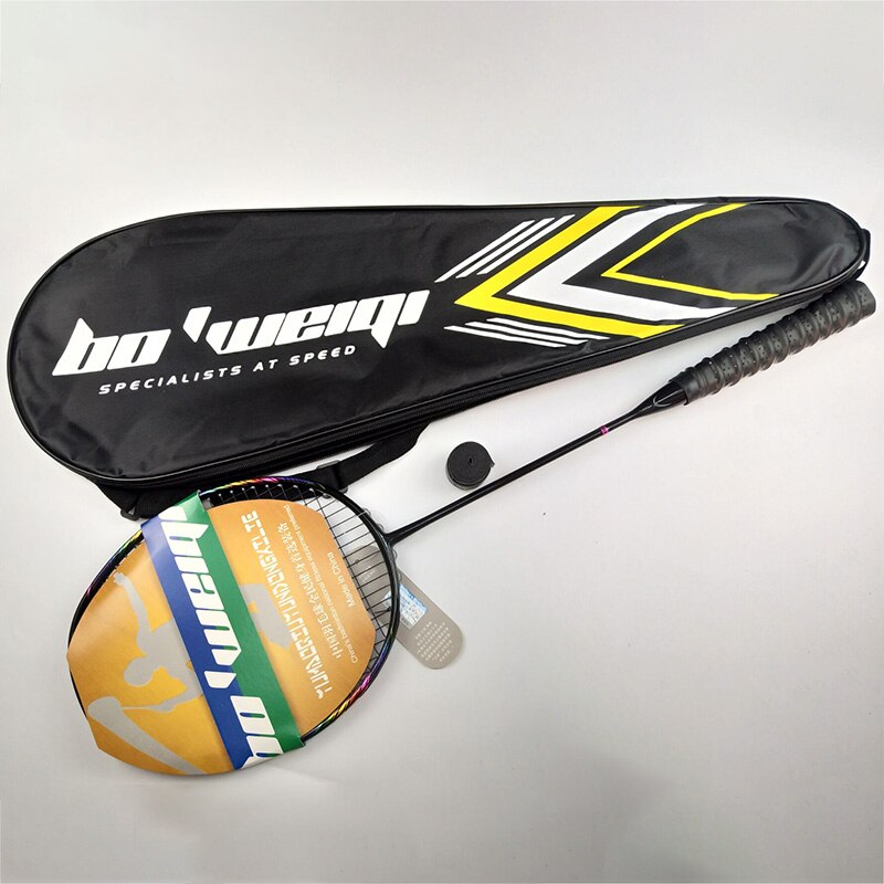 8u profissional 100% raquete de badminton carbono 24-30 lbs g5 ultraleve ofensiva raquete de badminton treinamento esportes com saco: Black