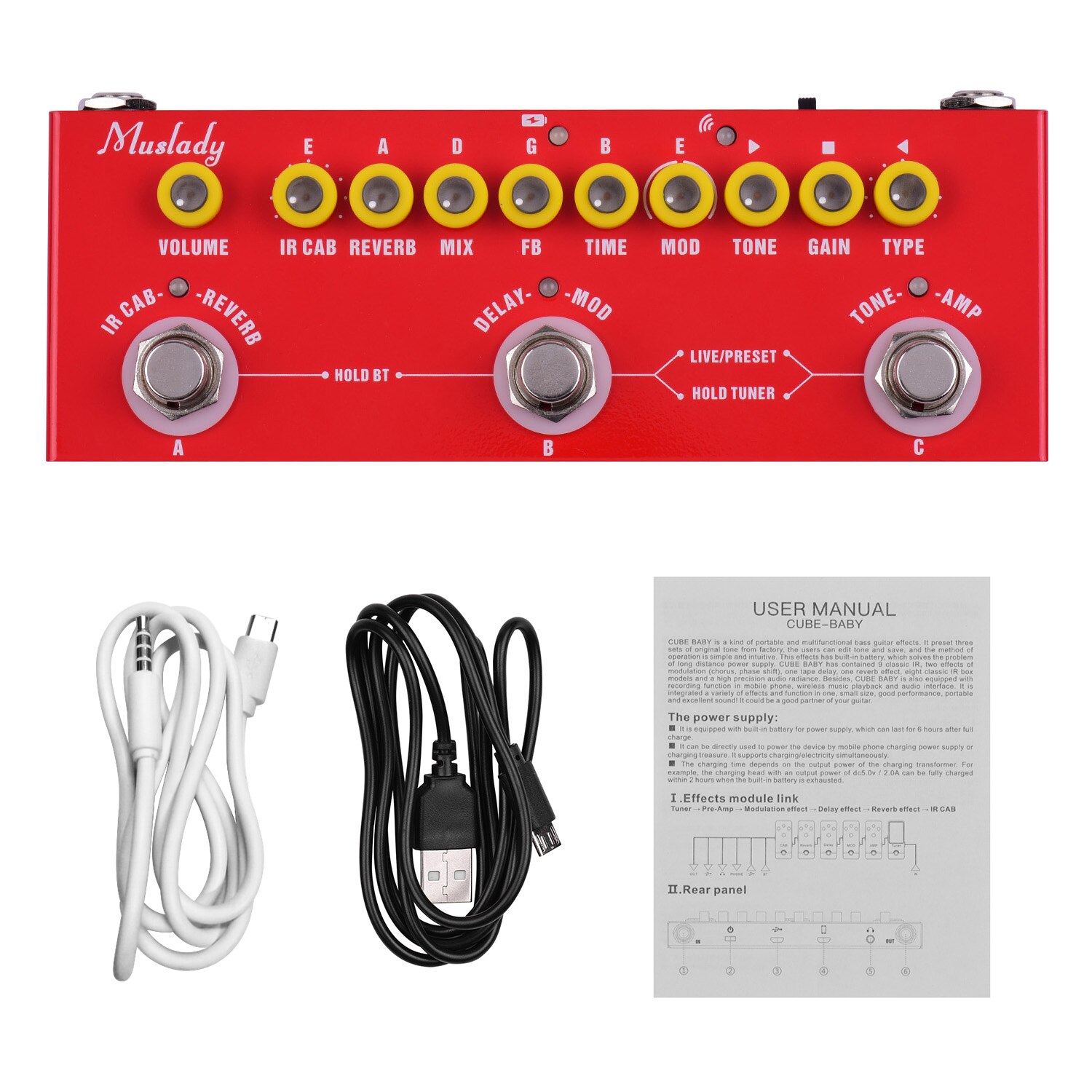 Muslady 2.4G Wireless Guitar System Transmitter &amp; Receiver Built-in Lithium Battery 30M Transmission Range for Guitar Bass: Muslady CUBE BABY