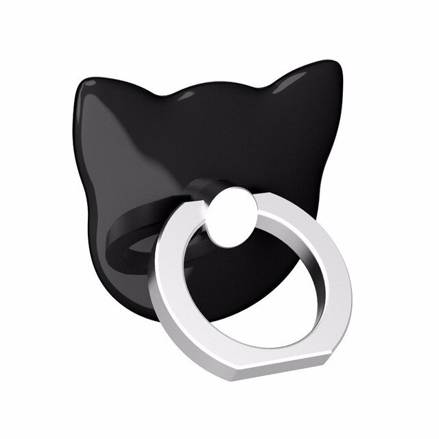 Universal Luxury Cartoon Cat head 360 Degree Finger Ring Mobile Phone Smartphone Stand Holder For all phone: Black