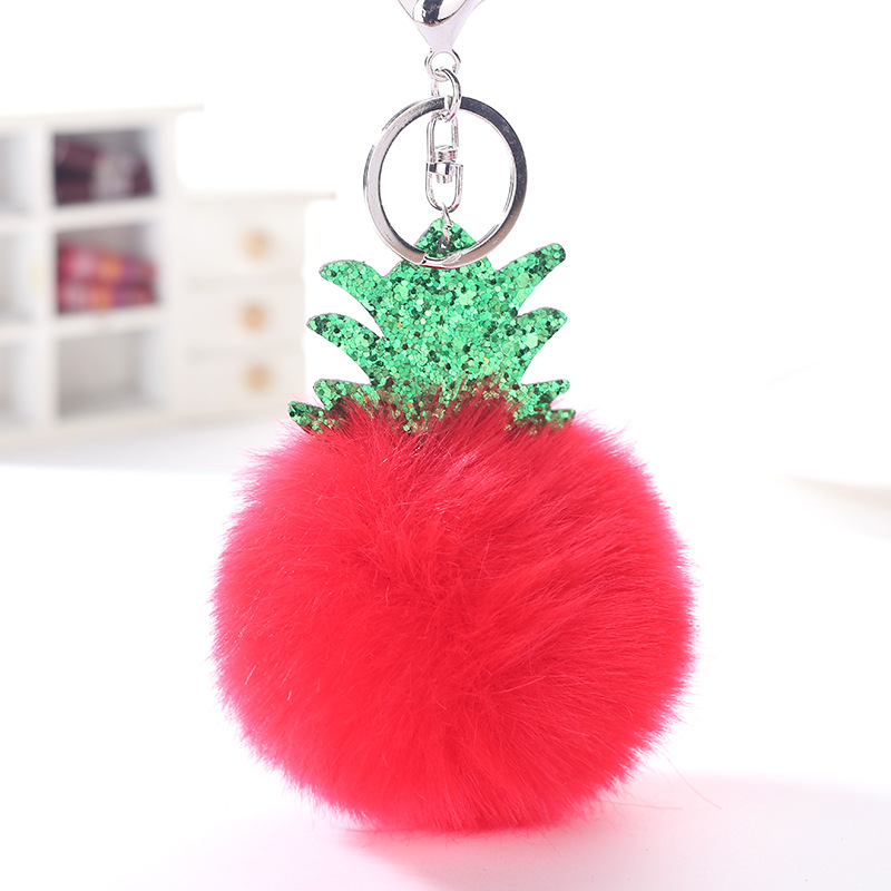 Pluizige Faux Fur Ball Pompom Sleutelhanger Vrouwen Bag Charms Kerstboom Ananas Sleutelhanger Trinket Auto Sleutelhanger Kettingen 2C0322: 10