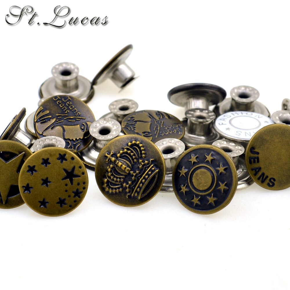 Komen 10 Sets/partij 17Mm Brons Mode Metalen Jeans Knop Schacht Knop Voor Kledingstuk Broek Naaien Kleding Accseeories Handgemaakte