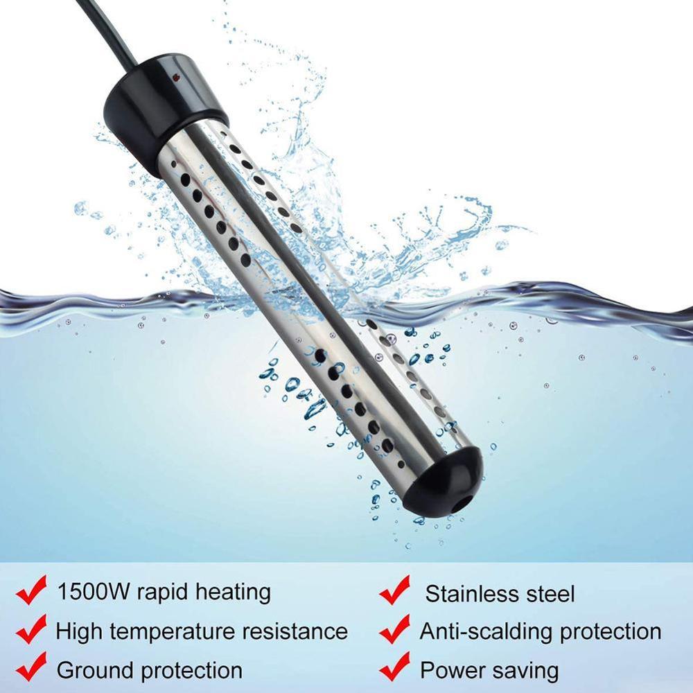 1500W Stainless Steel Electric Water Heater Boiler Immersion US Portable Plug Element Water Heating Suspension C8F7