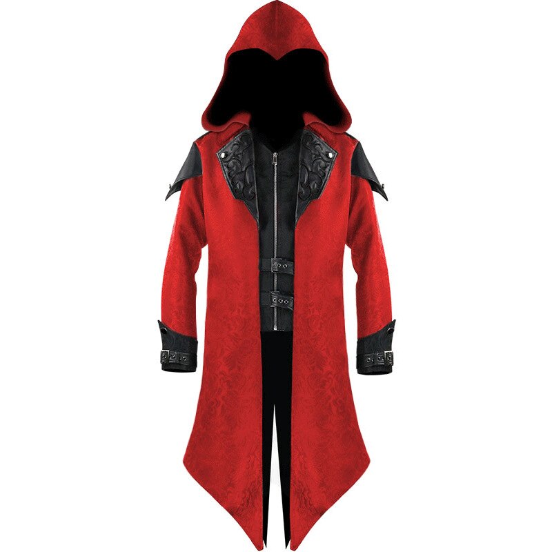 Mens Steampunk Gothic Hooded Leather Tailcoat Jack... – Grandado