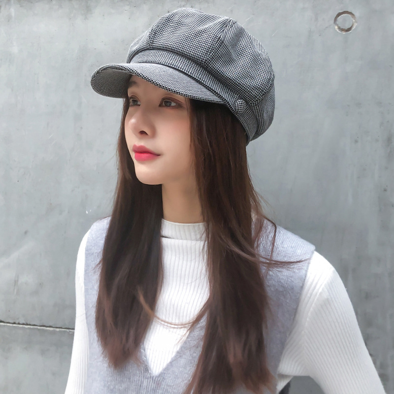 octagonal hat female beret autumn thin knit hat British retro Korean wild sunshade cap for women