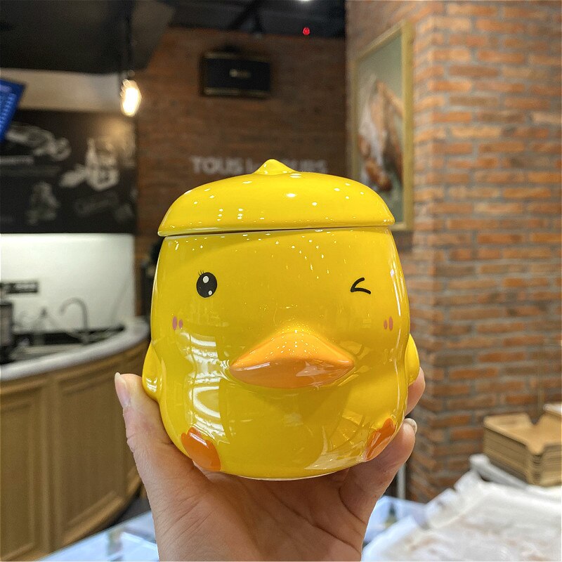 Cute cartoon duck Ceramics Mug 400ml With Lid Coffee mugs Milk Tea Mugs Breakfast Cup Drinkware Novelty: D