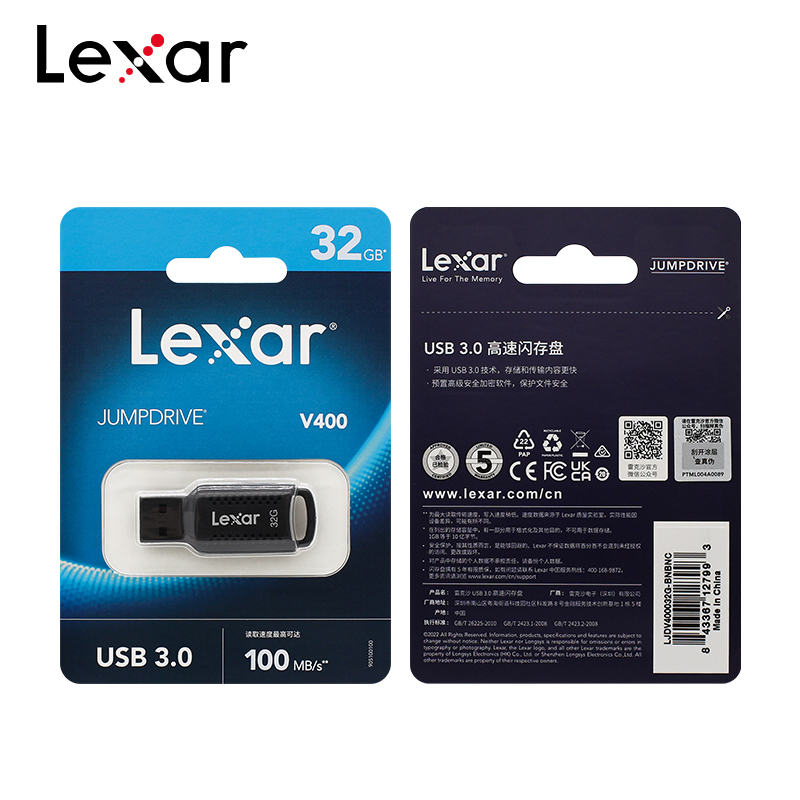 Originele Lexar V400 USB Flash Drive 32GB 64GB USB3.0 Tot 100 MB/s Lezen USB Pendrive U Disk Memory Stick Pen Drive voor PC