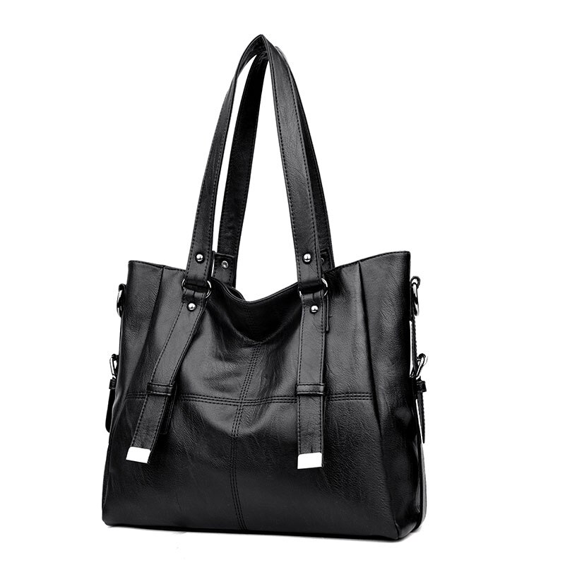 Women Soft Leather Tote Business Ladies Single Shoulder Bags Crossbody Bags Womens Handbags T: Black