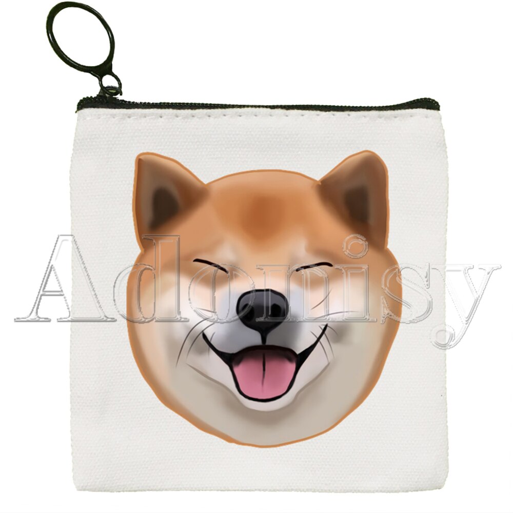 Shiba inu cão japonês impressão engraçado animal bonito cor sólida lona moeda bolsa pequeno fresco novo zíper chave saco mão presente: N