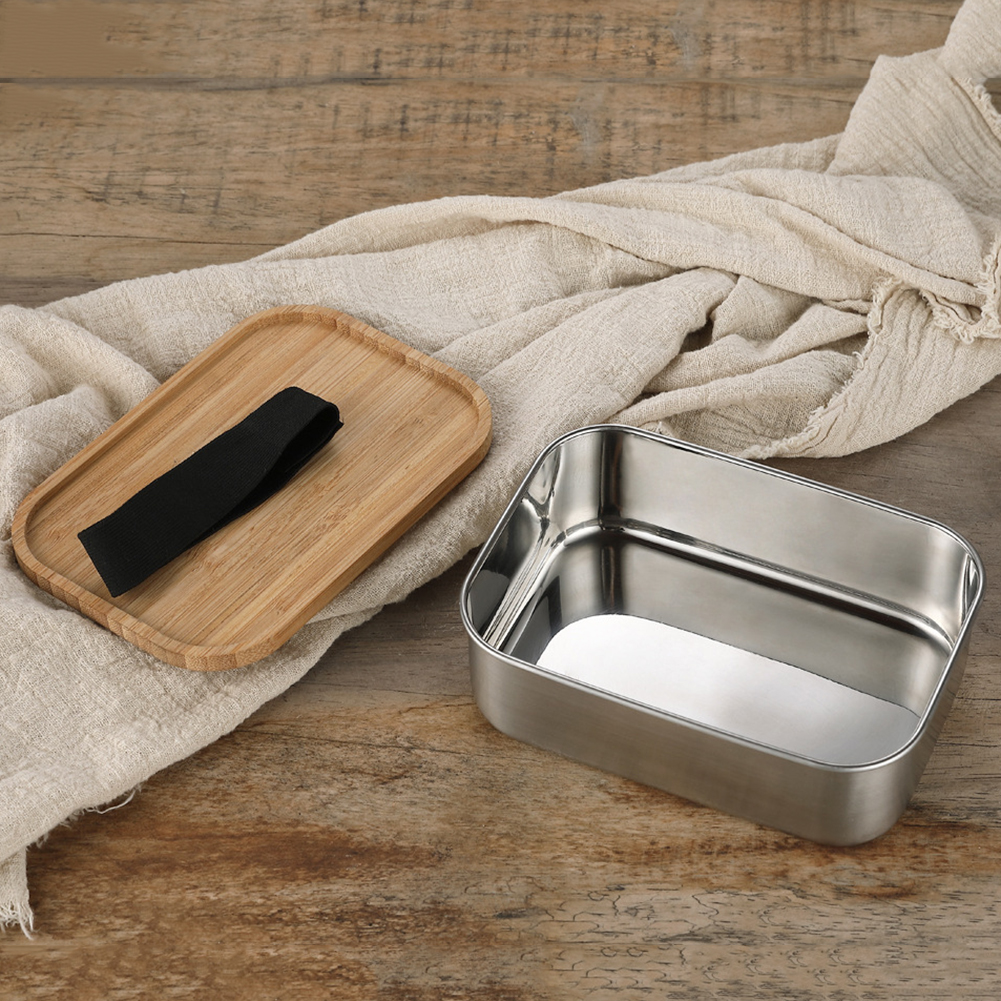800Ml Rvs Lunchbox Met Bamboe Deksel Bento Sushing Snacks Container Gerechten Lunchbox