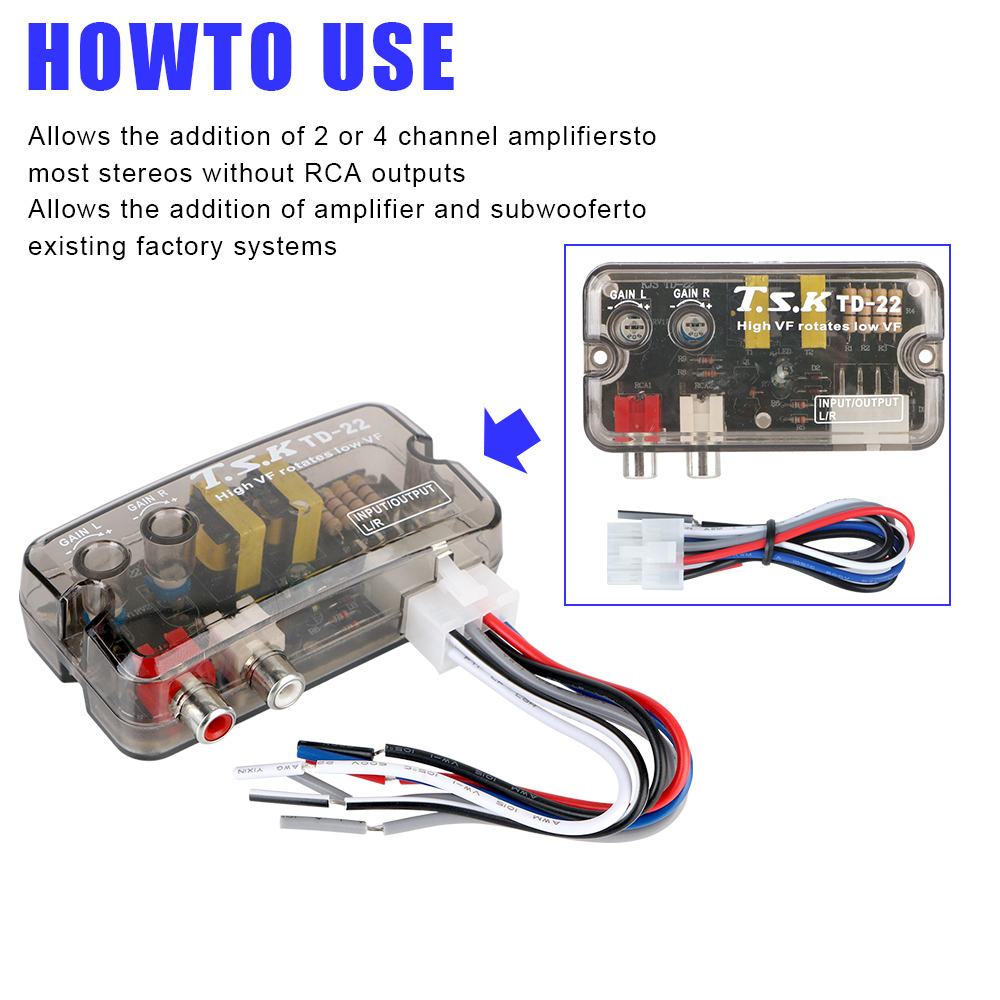 Auto Car Audio Converter Speaker Level Converter Adapter Universal RCA Line 12V