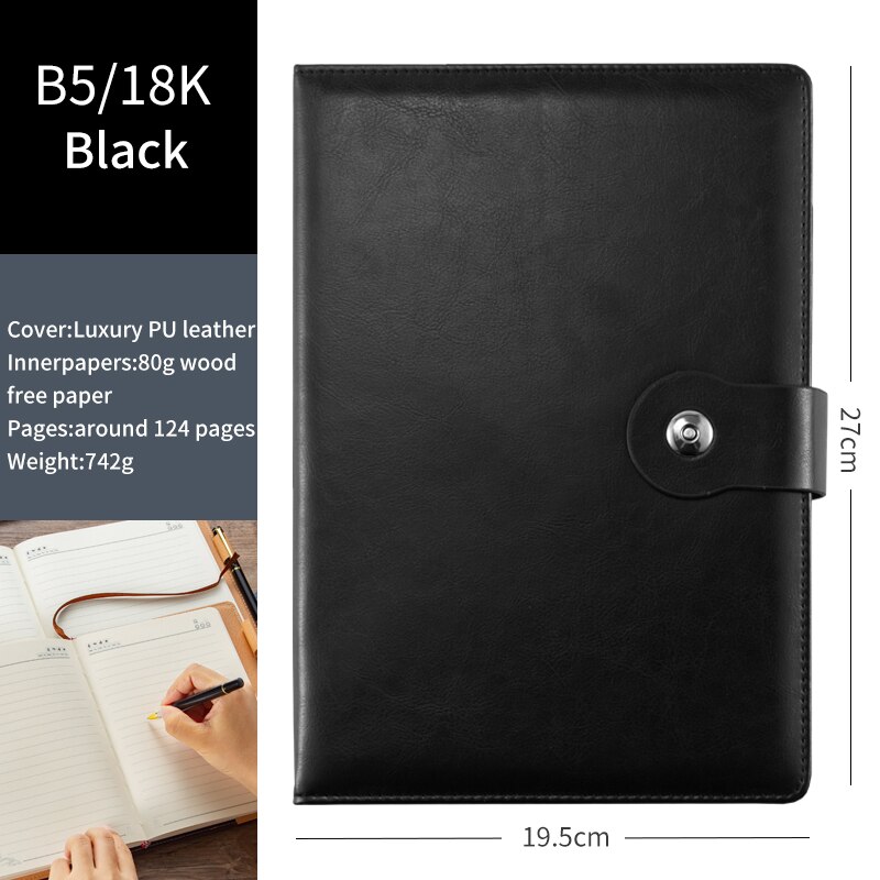 A5 Hardcover Business Brown Ring Binder Journal Magnetic Closure Blue B5 Notebooks Top Grade Lined Leather Planner: B5 Black