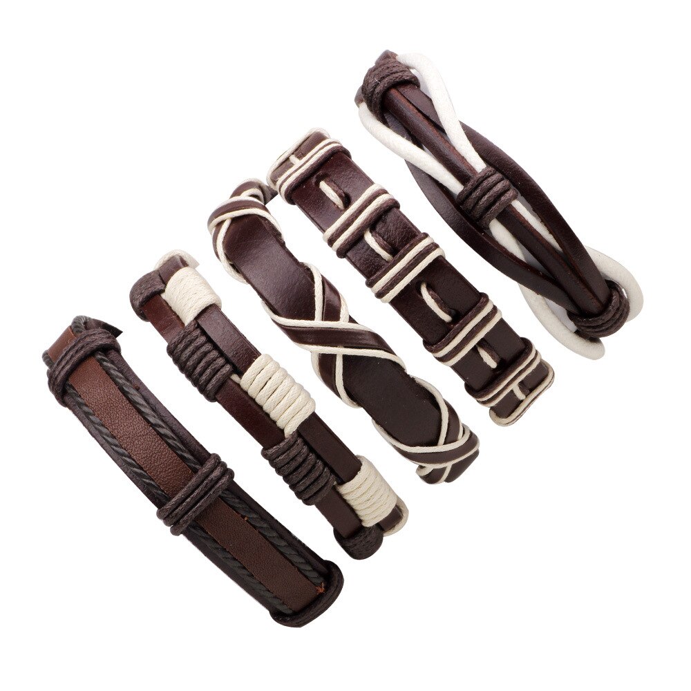 Conjunto de 5 unids/set de pulseras de cuero de la Biblia para hombre, brazaletes de estilo Vintage, Reggae, África, Argentina, joyería Punk Rock,: B5-10