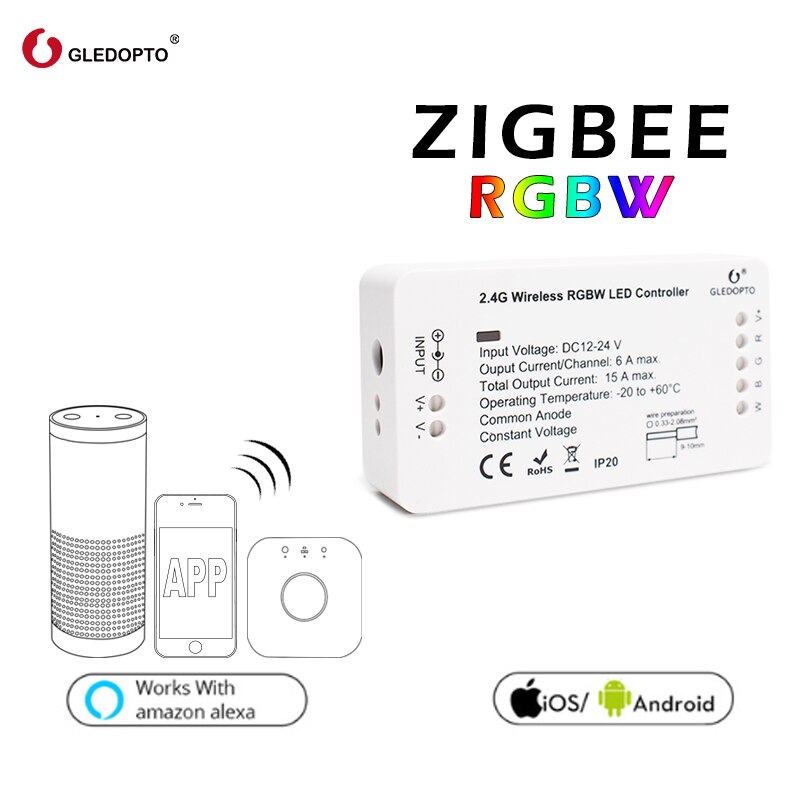 GLEDOPTO Zigbee Zll Smart Home DC12V-24V RGBW Dimming Light Strip Controller Compatible With ECHO Plus Smartthings Hub Led Strip
