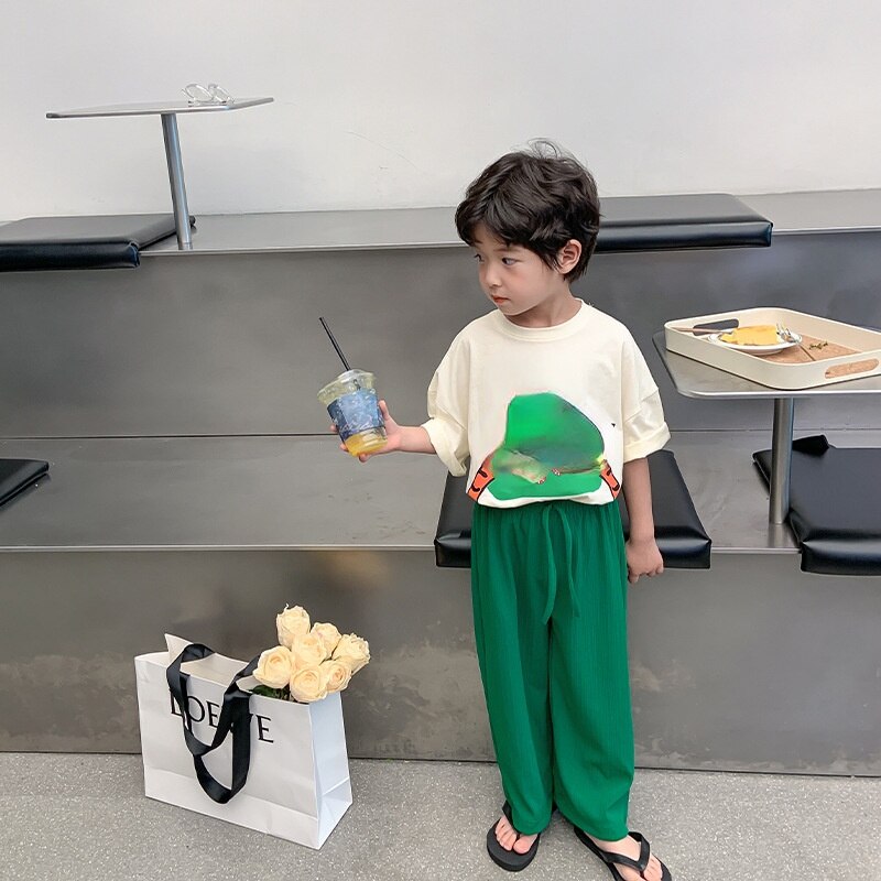 2022 Zomer Jongens En Meisjes Effen Kleur Alle-Match Wijde Pijpen Broek Unisex Losse Dunne Broek