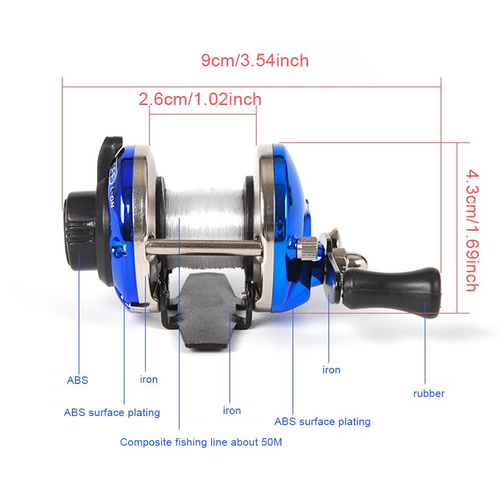 Mini Metalen Bait Casting Spinning Reel Ijsvissen Reel Vis Water Wiel Baitcast Roller Reel Spinning Vissen Wiel 50M lijn