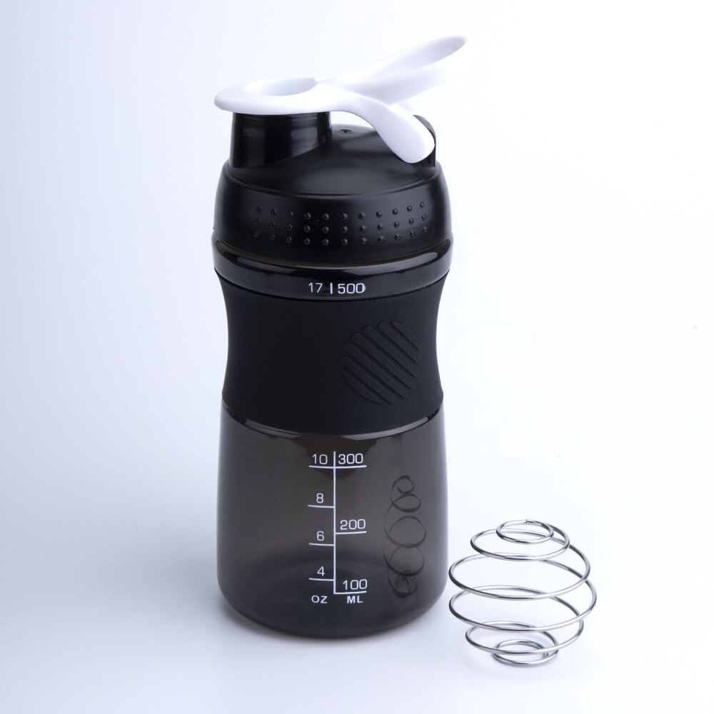 500ML/750ML Shaker protéine bouteille d'eau de alimentaire BPA gratuit Shaker bouteille salle de sport avec boule d'agitation étanche couvercle voyage en plein air: Black / 760ml