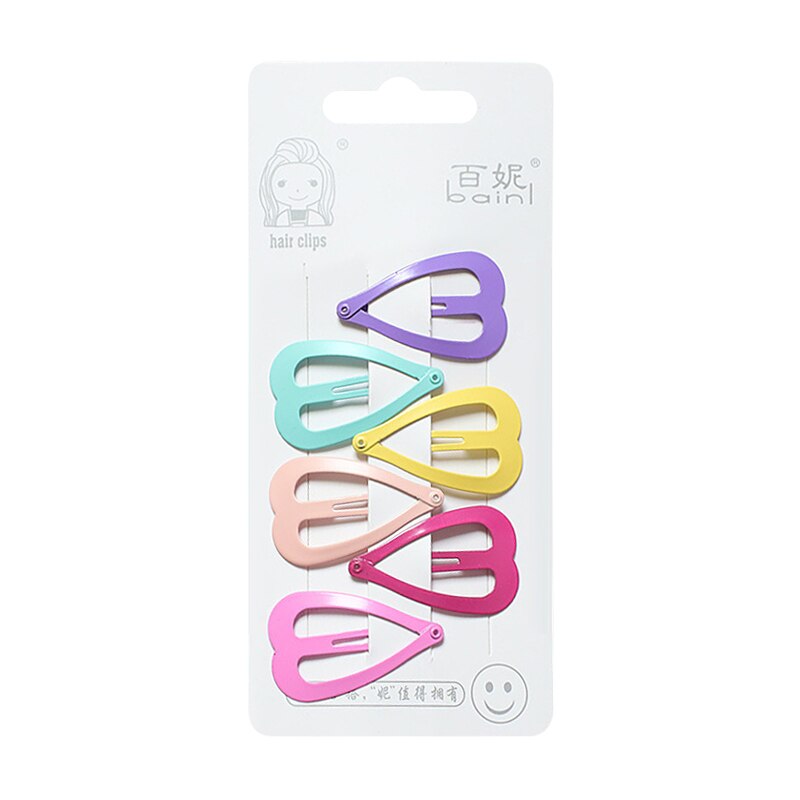 Lot de 6 épingles à cheveux en métal multicolores en forme de cœur ondulé rectangulaire pour bébé, épingles à cheveux pour filles, accessoires pour enfants