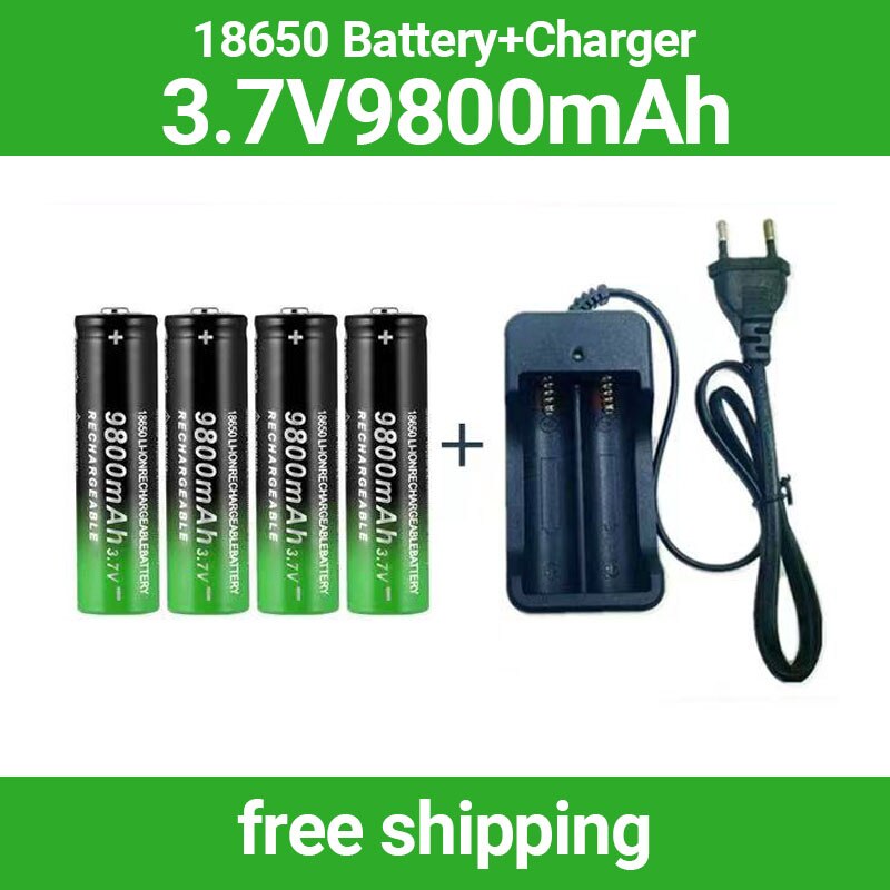18650 batterie Akku 3,7 V 18650 9800mAh Kapazität Li-Ion Akku Für Taschenlampe Batterie + Ladegerät