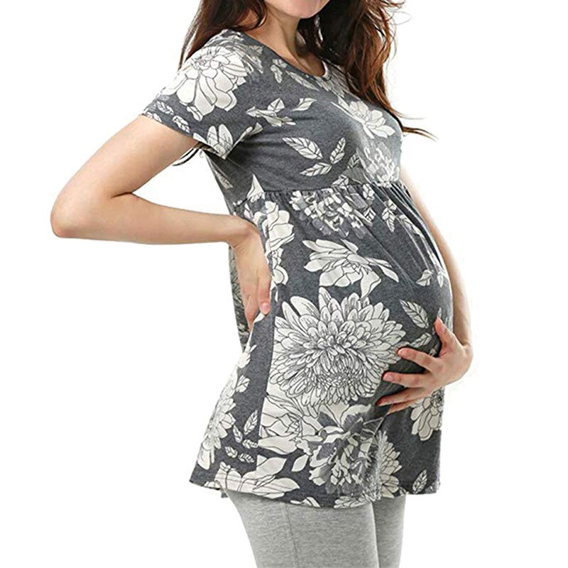 Frauen Kleidung Schwangerschaft Top Mutterschaft Shirts Kurzarm Polka Dot Crew Neck Comformation Nette Mutterschaft Tops