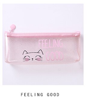 Estuche de plástico para lápices Kawaii, Estuches de con de gato y puntos, estuche para lápices escolares, material de papelería, 1 unidad: feeling good