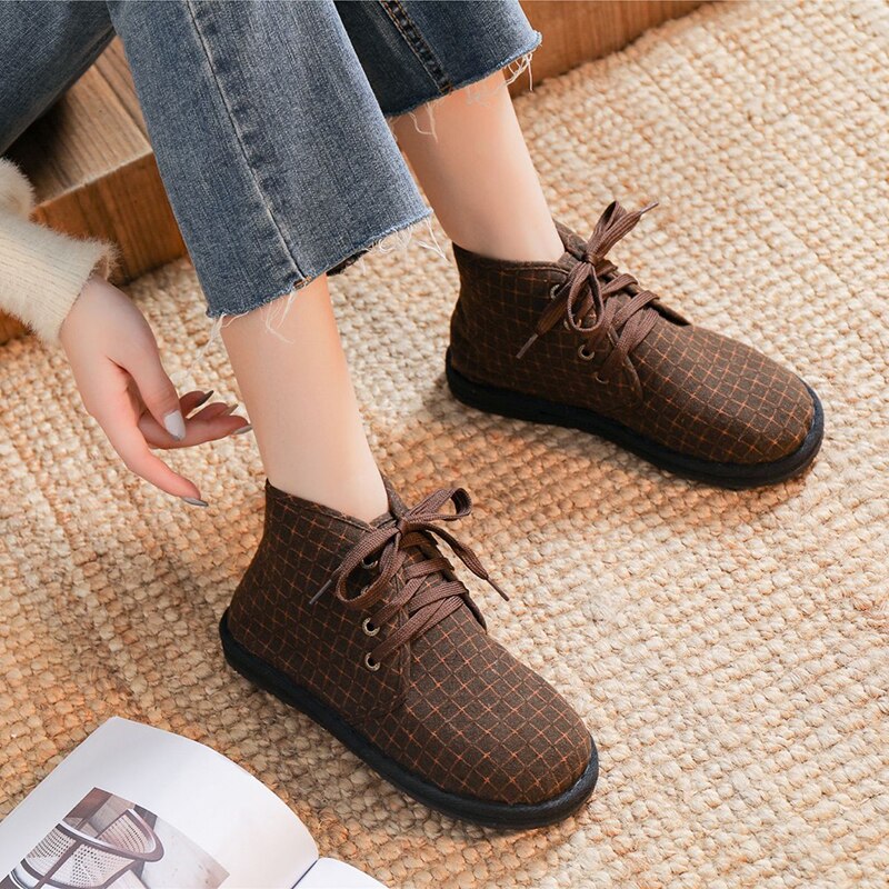 Frauen Leinen Stiefel Handgemachte hoch oben Stiefel Schwarz Runde Kappe Espadrilles retro Leinwand Plattform Stiefel Schuhe