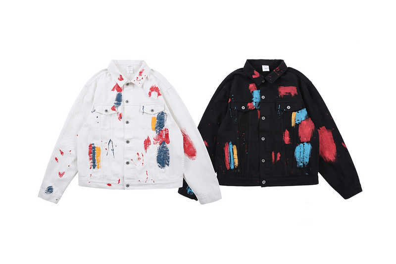 Originele Verf Gedrukt Graffiti Mannen Zwart Denim Jasje Hiphop Streetwear Mannen Casual Denim Jeans Jas