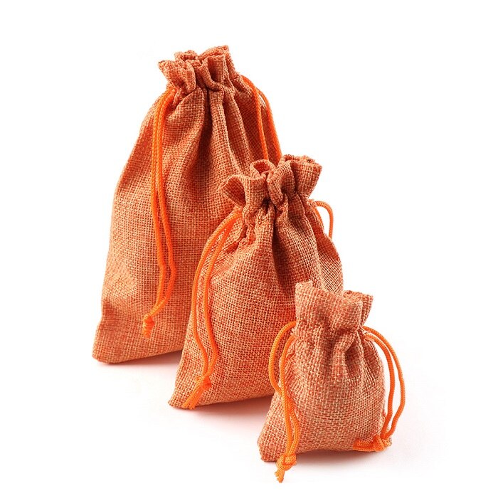 Pochettes en Jute hessien pour mariage | 10 pièces/paquets, nouvelle utile, sac pour mariage, de noël, pochette à cordon, maison: Orange / 13x18cm