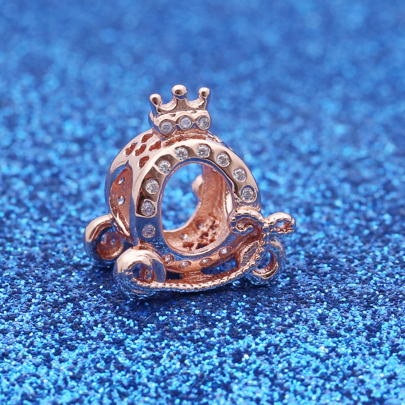 Echt 925 Sterling Zilveren Kralen Rose Shining Crown Carriage Charm Fit Pan Vrouwen Armband Diy Sieraden