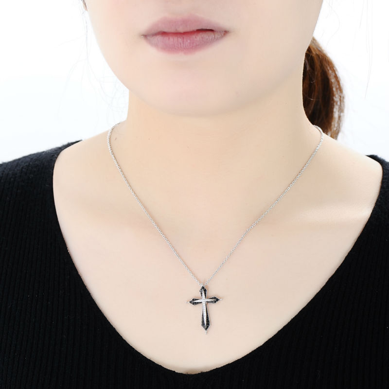 SANTUZZA Silver Pendant For Women Pure 925 Sterling Silver Vintage Black Cross Pendant Fit for Necklace Jewelry