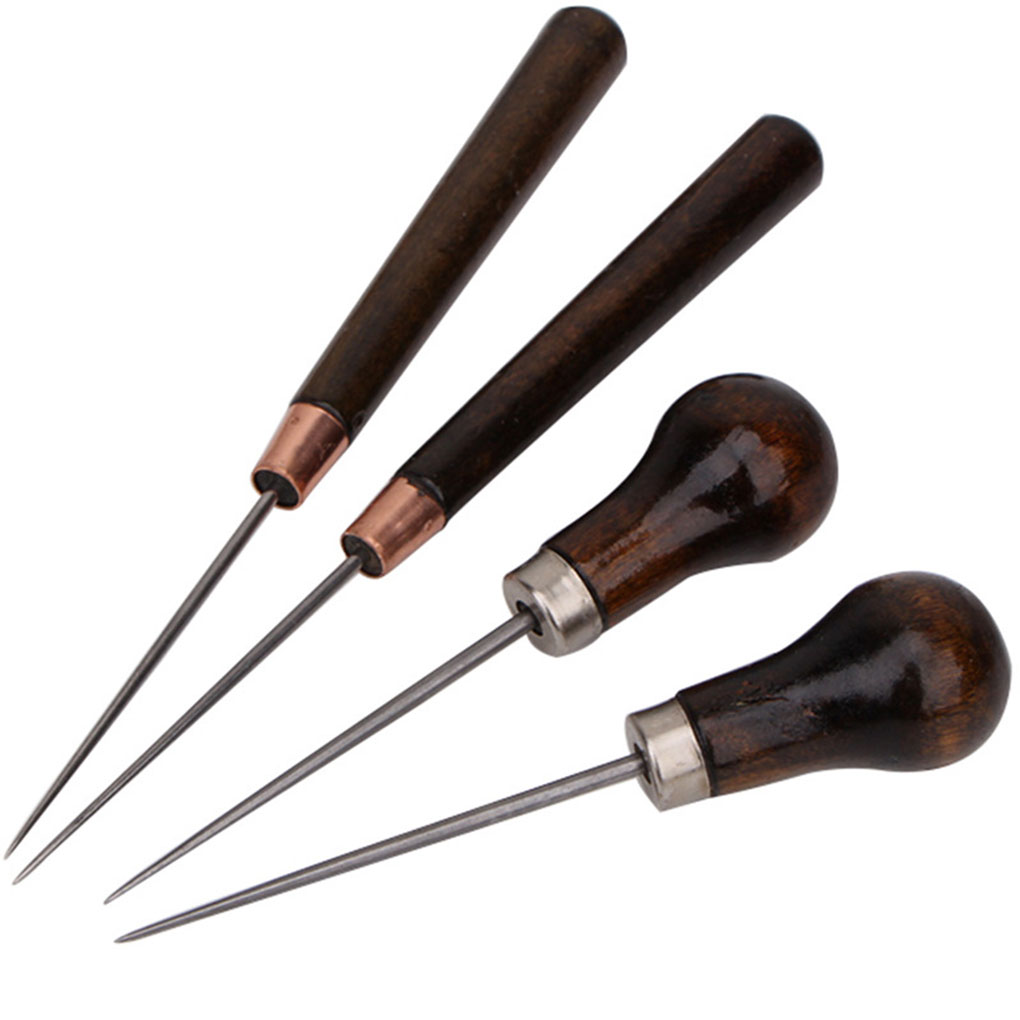 2 Pcs Massief Houten Handvat Drillable Priem Leather Craft Doek Professionele Stiksels Naaien Reparatie Tools