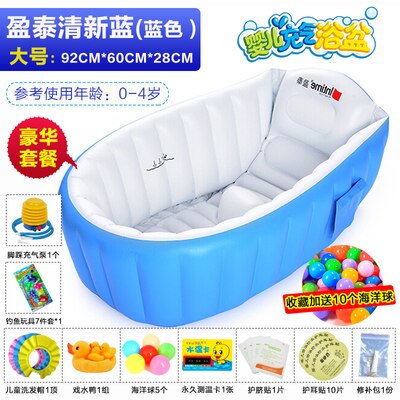 Oppusteligt babybadekar til 0-3 år gammelt babybadekar sammenklappeligt let at bære badekar forsyninger til børn: 92cm blå a