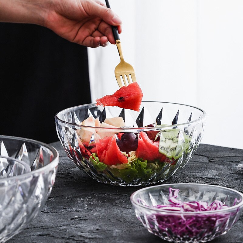 Cuenco de plástico transparente para ensalada, vajilla creativa para frutas y verduras, cuenco de vidrio acrílico PARA CENA redonda, vajilla de cocina de varios tamaños