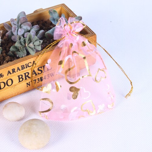 Fabrik 20pc/ parti taske smykker emballage organza taske fødselsdagsfest indretning bryllup jul 20 x 30cm snoreposer: Guld hjerte pink