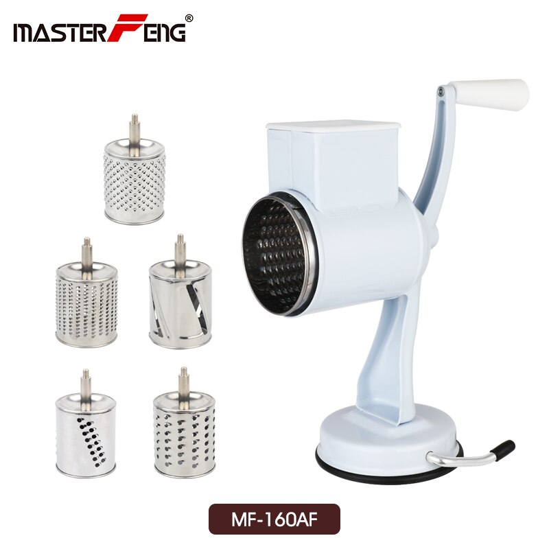 Stainless Steel Cheese Grater Rotary Chopper 5 Blades Included Kitchen Vegetable Shredder Salad Slicer, Multi-Use: MF-160AF